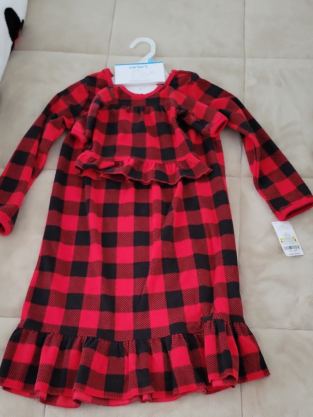 Carter's Red Black Buffalo Plaid Ruffle Matching gown & doll dress New Size 4-5
